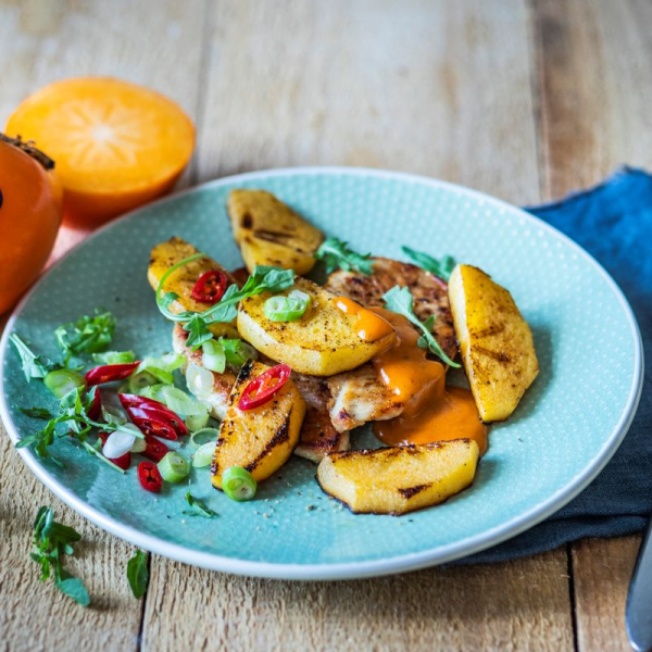 Kureci platky s pecenym kaki 1